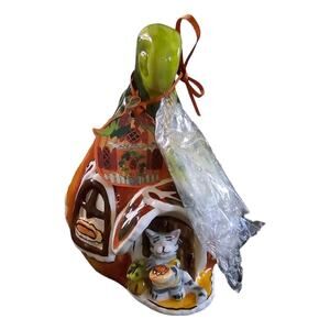 Blue Sky Clayworks Pumpkin Pie Cottage Cat Kitty House Tealight Candle Holder